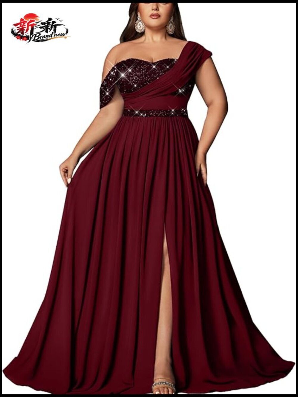 Plus Size Sequined Maxi Dress A-Line Wedding Guest Prom Gown